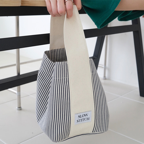 [슬로우스티치] slowstitch tote bag small - navy stripe