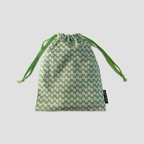 [소곤소곤] 80&#039;s green flower string pouch m (4차입고)