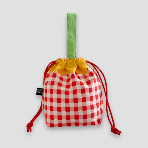 [소곤소곤] pink red check string bag (4차입고)